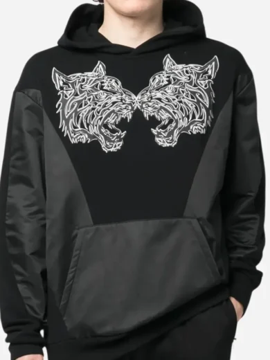 Plein Sport Tiger-Print Panelled Hoodie