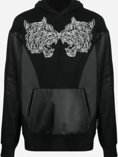 Plein Sport Tiger-Print Panelled Hoodie
