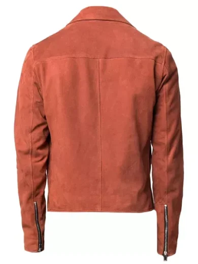 Mens Orange Suede Moto Asymmetrical Collar Jacket