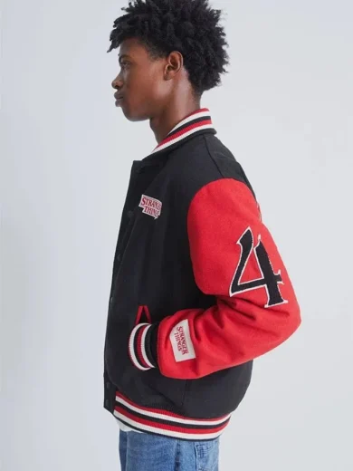 Stranger Things Hawkins Black & Red Letterman Varsity Jacket