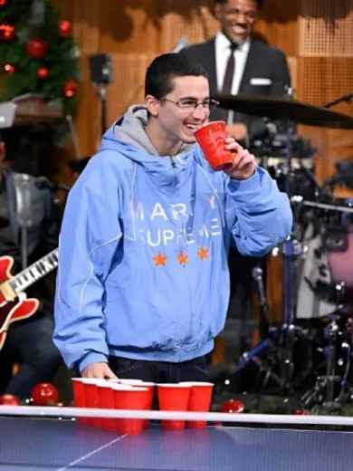 The Tonight Show Timothée Chalamet Blue Jacket