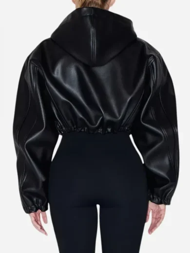 Kylie Jenner Cropped Hooded Leather Jacket