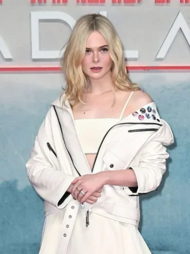 Predator: Badlands 2025 Elle Fanning White Biker Jacket