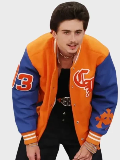 Timothée Chalamet Knicks NBA Playoffs Game Orange Jacket