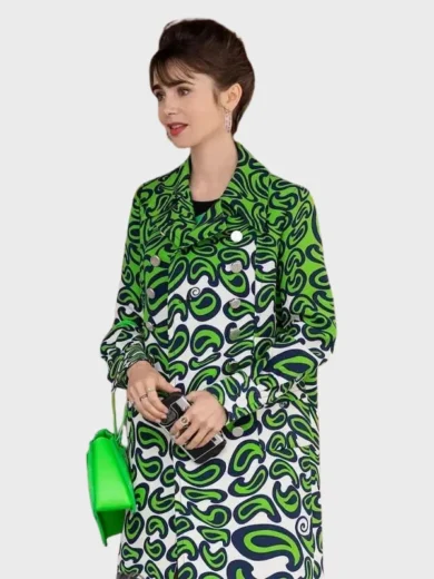 Emily in Paris S03 Lily Collins Green Printed Coat