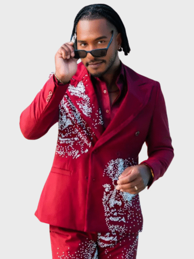 Scott Evans's Embellished Burgundy Blazer on Access Daily