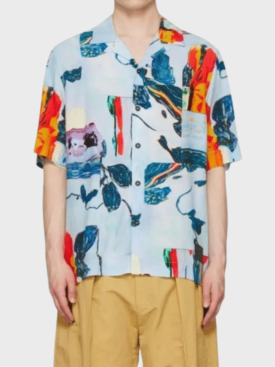 Scott Evans's Blue Graphic Printed Shirt — Access Daily 2025