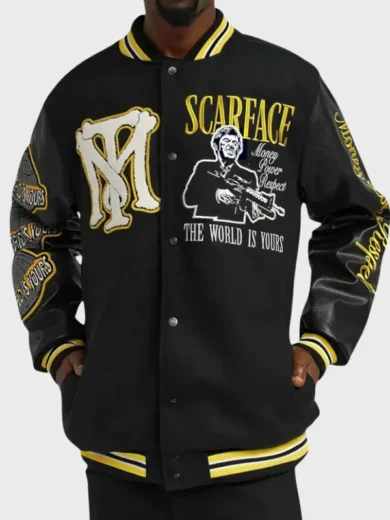 Black and Yellow Scarface Varsity Jacket