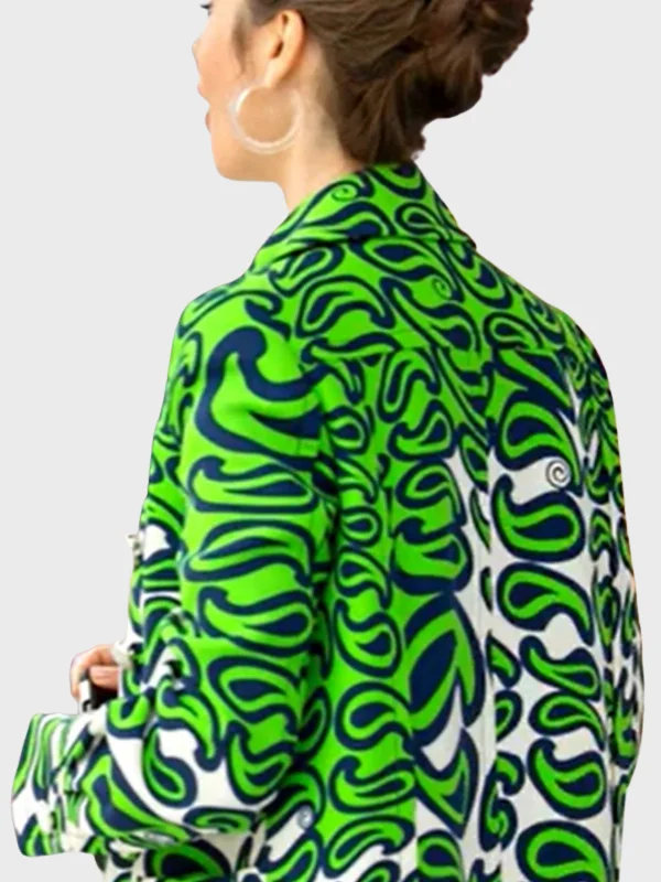 Emily in Paris S03 Lily Collins Green Printed Coat