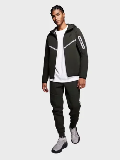 reflective full zip in dark Nike Tech Fleece green hoodie