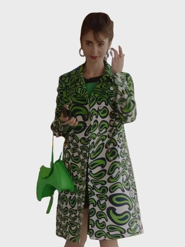 Emily in Paris S03 Lily Collins Green Printed Coat