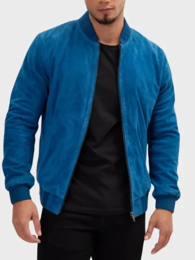 Blue Suede Leather Bomber Brad Pitt F1 Jacket