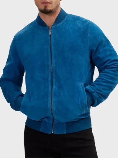 Blue Suede Leather Bomber Brad Pitt F1 Jacket