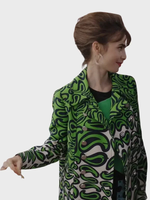 Emily in Paris S03 Lily Collins Green Printed Coat