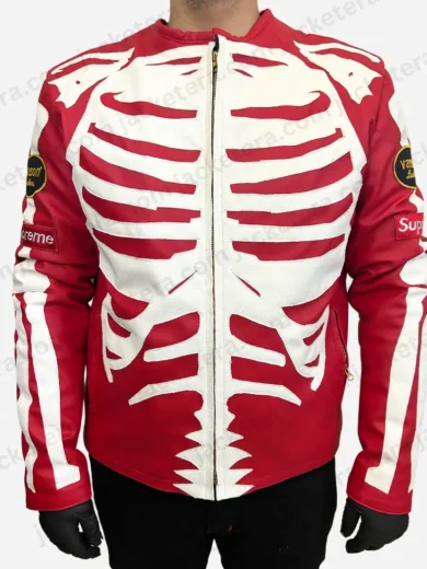 Red Supreme Vanson Skeleton Leather Jacket