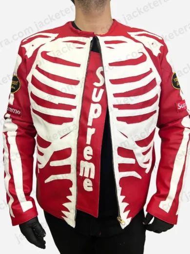 Red Supreme Vanson Skeleton Leather Jacket