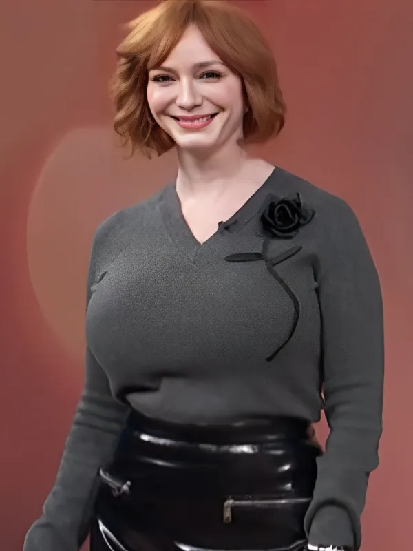 Access Daily 2025 Christina Hendricks Gray Rose Jumper