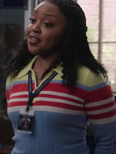 Abbott Elementary S5 Quinta Brunson Striped Polo Sweater