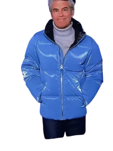 Andy Cohen New Year’s Eve 2026 Blue Puffer Jacket