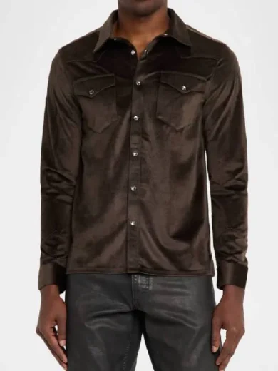 Access Daily 2025 Glen Powell Brown Velvet Shirt