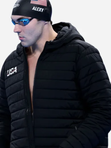 Team USA Jack Alexy Black Hooded Puffer Jacket