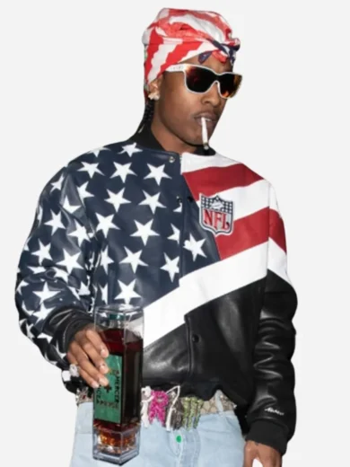 ASAP Rocky Super Bowl USA Flag Leather Jacket