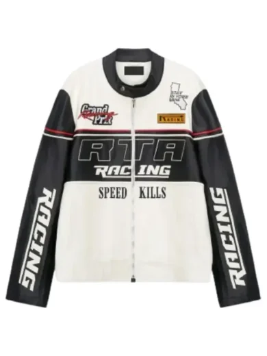 RTA Racing White Leather Jacket