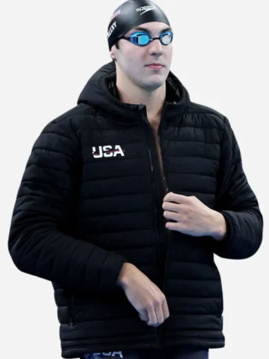 Team USA Jack Alexy Black Hooded Puffer Jacket