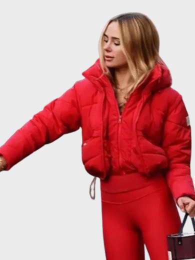 Kimberley Garner Red Puffer Hooded Jacket