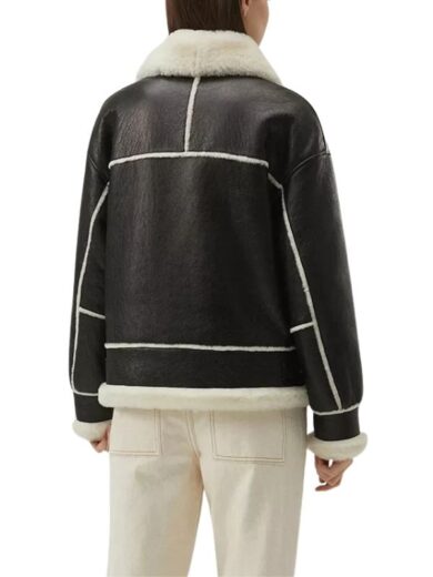 Black Leather Fur Shearling Bomber Jacket