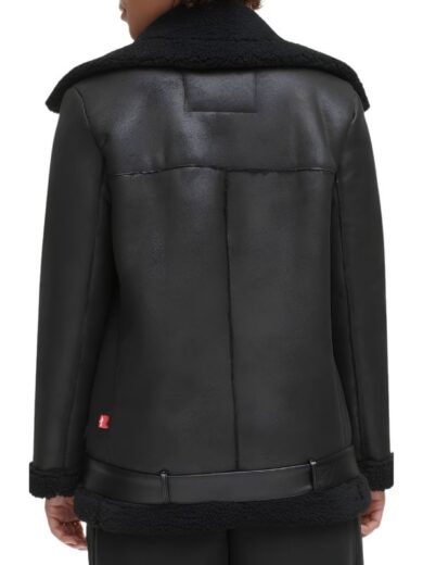 Women Black Asymmetrical Shearling Leather Jacket